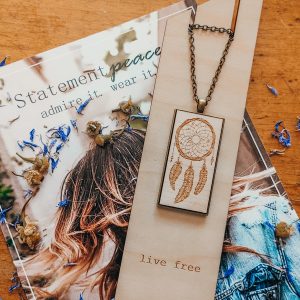 wood necklace with a dream catcher