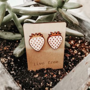 strawberry studs, wooden jewelry, earrings by statement peace