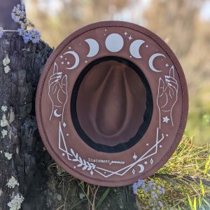 Taupe boho hat moon phases engraved