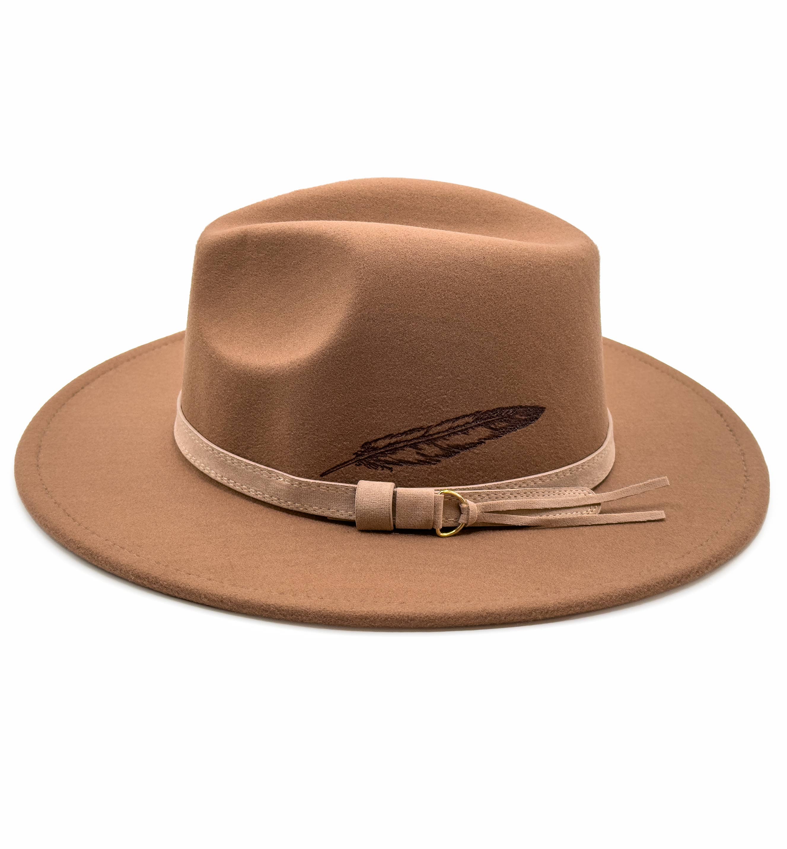 Boho Brim Hat Feathers Taupe